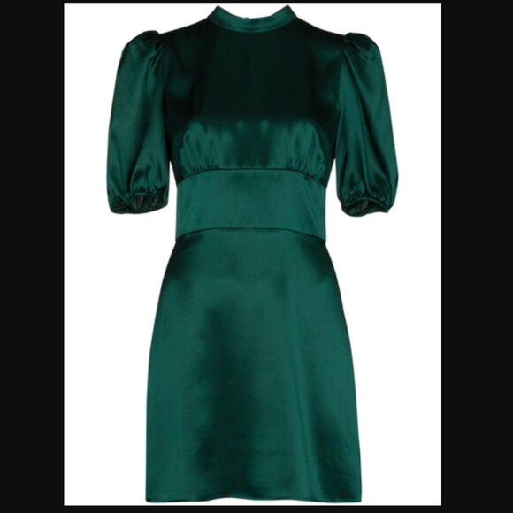 Reformation Dresses & Skirts - Reformation‎ Marsha Green Silk Puff sleeve Mini Dress 2